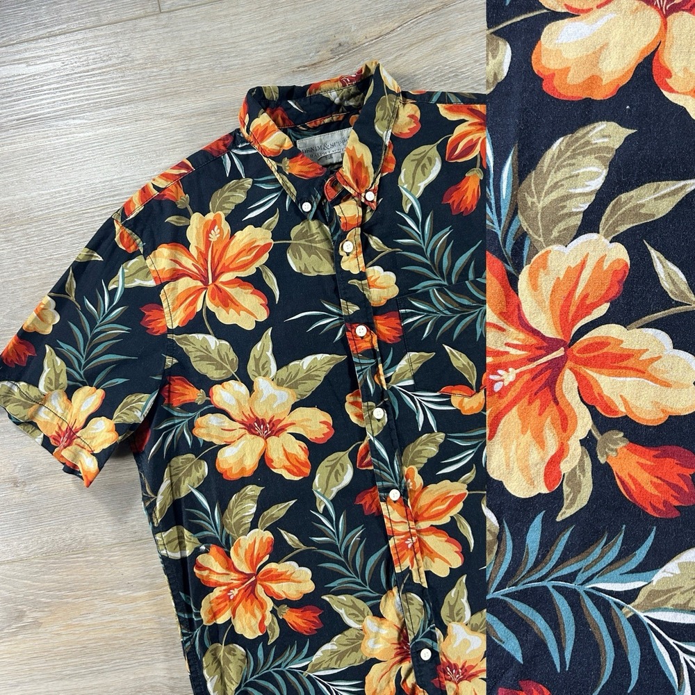 Denim & Supply Ralph Lauren Medium Hawaiian Shirt Black Floral Short Sleeve